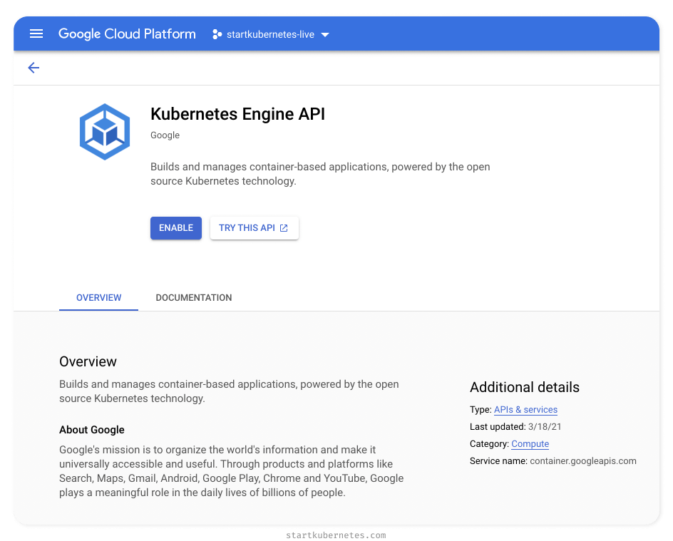 Enable Kubernetes API Enable Kubernetes API