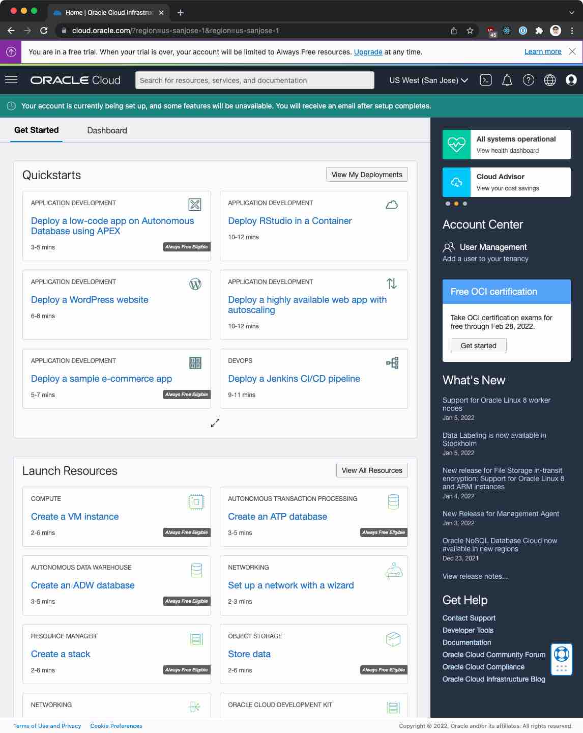 OCI dashboard