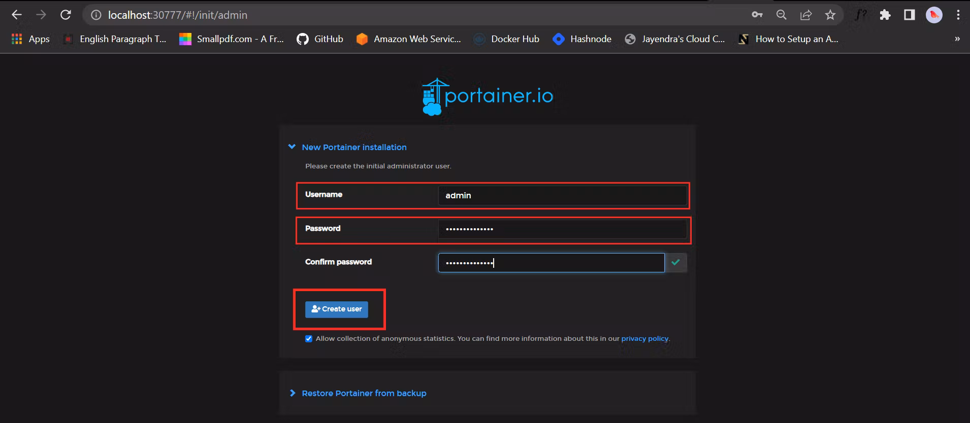 Portainer - create user