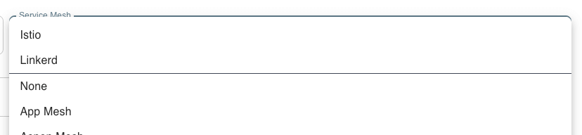 Service Mesh dropdown